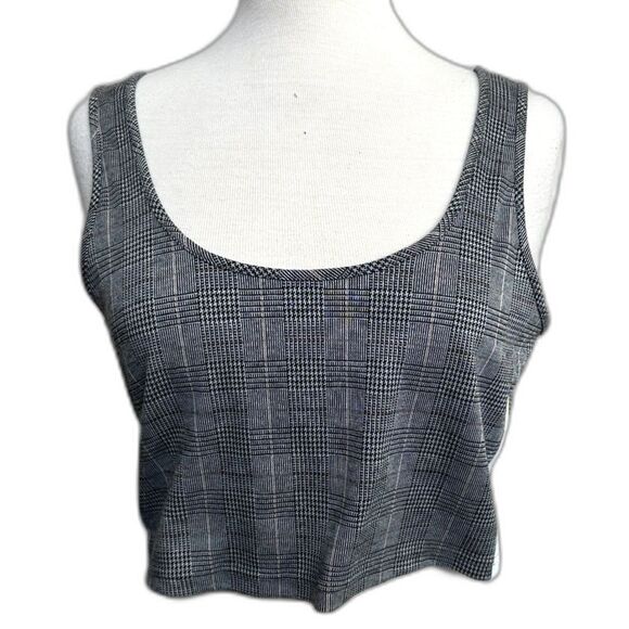 Guess Los Angeles Houndstooth w/ White Yellow Racer Stripe Crop Top - Women L - Picture 1 of 6